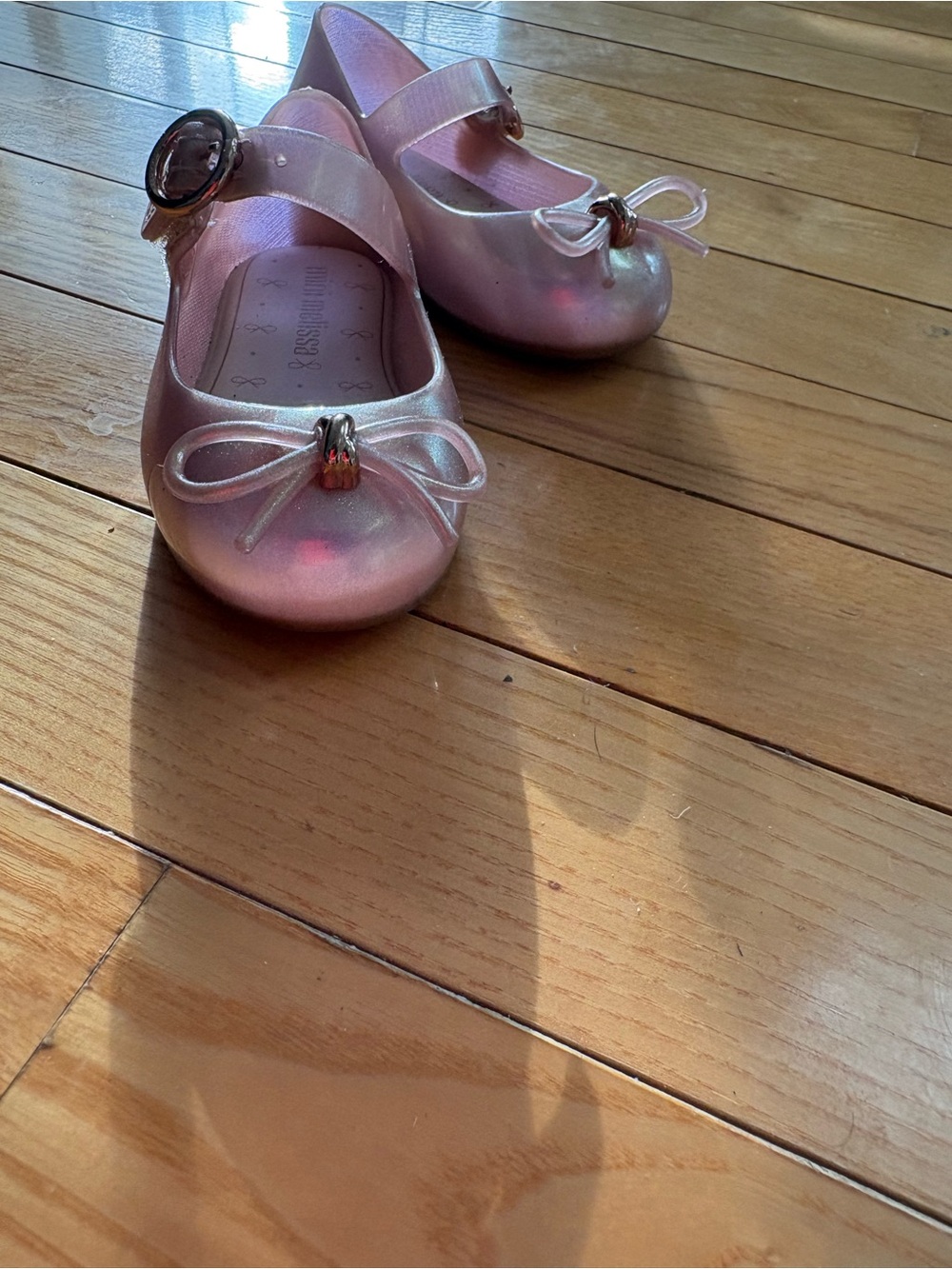 Mini Melissa Iridescent Pink Mary Jane Dress Shoes with Bow